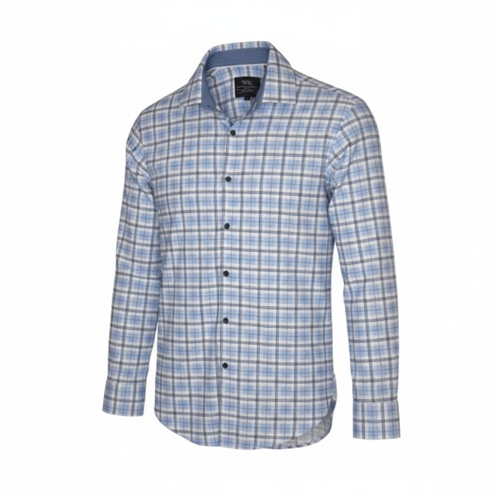 W.R.K Mens Blue Grey Plaid 4-Way Stretch Long Sleeve Button Down Shirt Size‎ 16